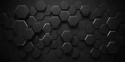 The primary subject of the image is a black and white pattern of hexagons. The setting is a black background, and the visual style appears to be a digital art or illustration. The dominant colors are black and white, creating a bold and striking pattern. The overall atmosphere of the image is modern and minimalistic.
