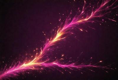 The primary subject of the image is a purple, pink, and yellow flame. The setting is a dark background, which contrasts with the bright colors of the flame. The visual style appears to be a digital art or illustration, as the flame is depicted in a stylized manner. The colors and mood of the image are vibrant and energetic, with the flame representing a sense of energy or excitement.
