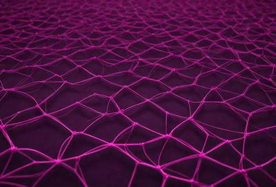 The image features a purple background with a pattern of interconnected lines. The lines are arranged in a way that creates a mesh-like appearance. The primary subject of the image is the purple mesh, which covers the entire background. The visual style of the image is a combination of digital art and illustration, as the lines are intricately connected and create a unique pattern. The colors and mood of the image are predominantly purple, giving it a calm and soothing atmosphere.
