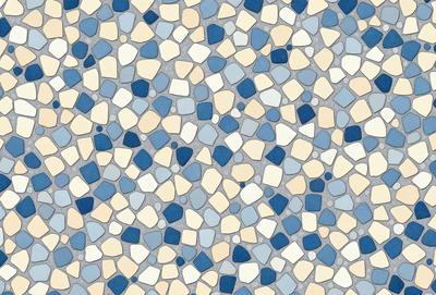 The primary subject of the image is a blue and yellow tile pattern. The setting is a blue and yellow tile floor, which serves as the background. The visual style is a patterned design, giving the image a unique and artistic appearance. The dominant colors are blue and yellow, creating a lively and vibrant atmosphere.