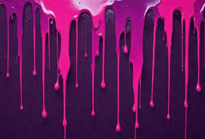 The primary subject of the image is a close-up of a purple substance, which appears to be a mixture of paint and water. The setting is a dark background, which contrasts with the purple substance. The visual style is a combination of a photo and digital art, as the purple substance is depicted in a realistic manner while the background is digitally created. The colors and mood of the image are predominantly purple, creating a moody and dramatic atmosphere.