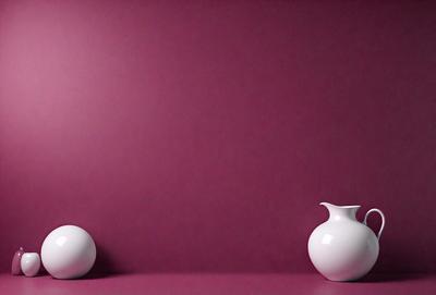 The primary subject of the image is a pair of white vases placed on a pink wall. The setting is a room with a pink wall, and the visual style appears to be a photo. The colors and mood of the image are predominantly pink, creating a warm and inviting atmosphere.