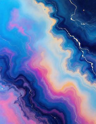 The primary subject of the image is a vibrant, colorful painting featuring a purple and blue background with a yellow streak. The painting appears to be a digital artwork or an illustration, showcasing a unique visual style. The colors and mood of the painting are lively and energetic, creating a captivating and engaging atmosphere.