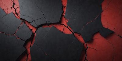The primary subject of the image is a large, red, cracked rock. The setting is a dark, possibly black, background. The visual style appears to be a close-up of the rock, possibly a photo or a digital art piece. The dominant colors are red and black, creating a dramatic and intense atmosphere.