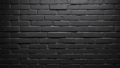 The primary subject of the image is a black brick wall. The setting is a dark room, and the visual style is a black and white photo. The dominant colors are black and white, creating a moody atmosphere.