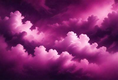 The primary subject of the image is a purple cloudy sky with a few white clouds. The setting is a dark, cloudy sky, and the visual style is a painting. The dominant colors are purple and white, creating a moody and dramatic atmosphere.