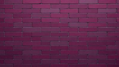 The primary subject of the image is a brick wall. The setting is a purple brick wall, which gives the scene a unique and vibrant appearance. The visual style is a close-up of the brick wall, showcasing its texture and details. The dominant colors are purple and red, creating a bold and striking mood.