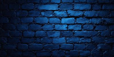 The primary subject of the image is a blue brick wall. The setting is a dark room, and the visual style is a photo. The dominant colors are blue and black, creating a moody atmosphere.