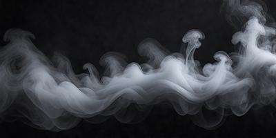 The primary subject of the image is a cloud of smoke, which is the main object, scene, or focus of the image. The setting is a dark background, which contrasts with the smoke. The visual style is a black and white photo, giving the image a classic and timeless appearance. The colors and mood are dominated by the smoke, which creates a dramatic and moody atmosphere.