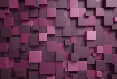 The primary subject of the image is a purple wall with a pattern of square tiles. The setting is a room with a purple wall, and the visual style is a combination of digital art and illustration. The dominant colors are purple and pink, creating a warm and inviting atmosphere.