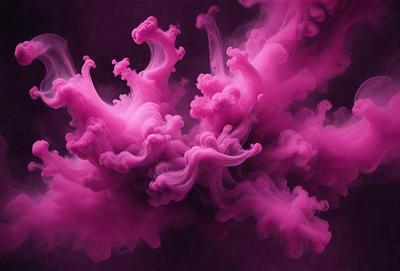 The primary subject of the image is a pink, purple, and white smoke or mist. The setting is a dark background, which contrasts with the vibrant colors of the smoke. The visual style appears to be a digital art or illustration, as the smoke is depicted in a detailed and artistic manner. The colors and mood of the image are predominantly pink and purple, creating a sense of warmth and elegance.