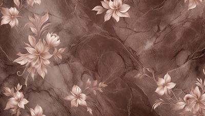 The primary subject of the image is a close-up of a flower on a marble surface. The setting is a marble wall with a patterned design, giving the background a textured appearance. The visual style is a combination of a photo and digital art, creating a realistic yet artistic representation of the flower. The colors and mood of the image are predominantly brown and earthy, with the flower being the main focal point.