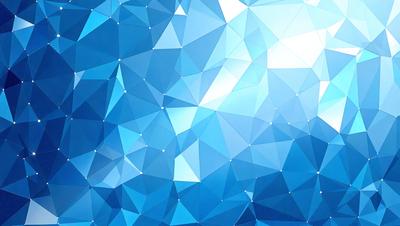 The primary subject of the image is a blue and white geometric pattern. The setting is a blue sky, and the visual style is a digital art or illustration. The dominant colors are blue and white, creating a calm and serene atmosphere.