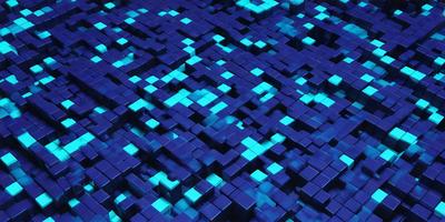 The primary subject of the image is a blue, pixelated, or cubed surface. The setting or background is a dark blue or black background, which contrasts with the blue surface. The visual style appears to be a digital art or illustration, as the surface is composed of blue squares or cubes. The colors and mood of the image are predominantly blue, creating a calm and serene atmosphere.