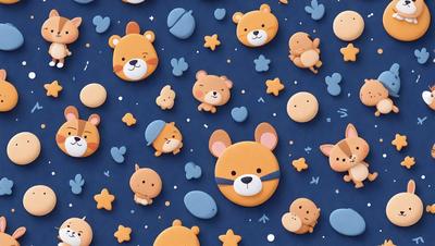The primary subject of the image is a collection of teddy bears, each with different colors and designs. They are arranged in a pattern, covering the entire image. The setting is a blue background, which adds to the overall mood of the scene. The visual style is a combination of digital art and illustration, creating a vibrant and playful atmosphere.