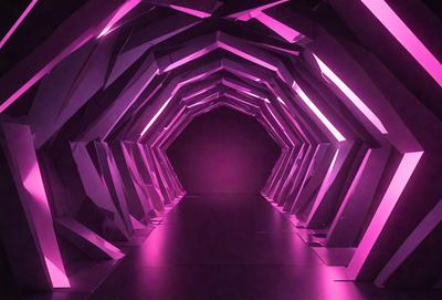 The primary subject of the image is a long, narrow tunnel with a pink lighting effect. The tunnel is illuminated by a series of pink lights, creating a unique and visually striking atmosphere. The setting is a dark room, and the visual style appears to be a combination of digital art and illustration. The dominant colors in the image are pink, which creates a warm and inviting mood.