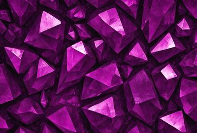 The primary subject of the image is a large cluster of purple crystals, which are the main objects in the scene. The setting is a purple background, which creates a visually striking contrast with the crystals. The visual style of the image is a combination of photo and digital art, as it appears to be a close-up of the crystals, but the background is a digital creation. The colors and mood of the image are predominantly purple, giving it a unique and captivating appearance.