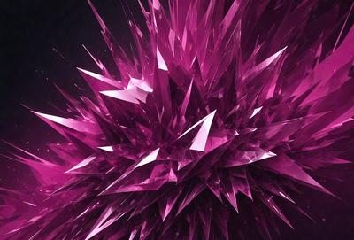 The primary subject of the image is a large, pink, three-dimensional structure that resembles a crystal or a cluster of glass. The setting is a dark background, which contrasts with the vibrant pink color of the structure. The visual style is a combination of digital art and illustration, creating a unique and eye-catching design. The colors and mood of the image are predominantly pink, giving it a warm and inviting atmosphere.