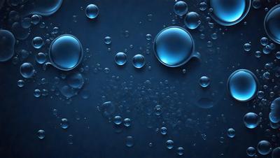 The primary subject of the image is a close-up of a blue background with numerous small bubbles floating in the air. The setting appears to be a dark room, and the visual style is a photo. The dominant colors are blue and white, creating a calm and serene atmosphere.