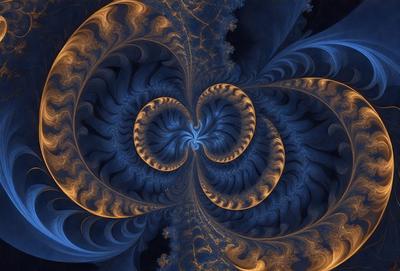 The primary subject of the image is a blue and yellow spiral pattern, which appears to be a digital art or illustration. The setting is a dark background, which contrasts with the vibrant colors of the spiral pattern. The visual style suggests that the image is a creative and artistic representation of a spiral, possibly inspired by nature or abstract concepts. The dominant colors are blue and yellow, creating a sense of depth and movement in the spiral pattern.