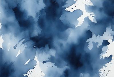 The primary subject of the image is a blue and white painting or drawing, featuring a bird in the center. The setting is a blue background, which complements the artwork. The visual style appears to be a combination of painting and digital art, creating a unique and intriguing piece. The colors and mood of the image are predominantly blue, with a touch of white, giving it a calm and serene atmosphere.