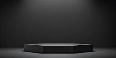 The primary subject of the image is a black box, which is the main object in the scene. The setting is a black background, which creates a dramatic and moody atmosphere. The visual style is a photo, capturing the box in its surroundings. The colors and mood are predominantly black, with no other colors visible in the image.