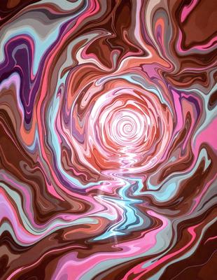 The primary subject of the image is a spiral or vortex, which is the main object, scene, or focus of the image. The spiral is located in a setting with a pink and blue background, giving it a vibrant and colorful appearance. The visual style of the image is a combination of digital art and illustration, creating a unique and eye-catching design. The colors and mood of the image are predominantly pink and blue, with a sense of depth and movement conveyed through the spiral's shape and the surrounding background.