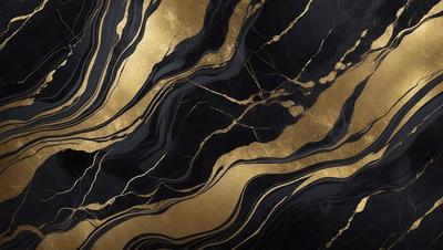The primary subject of the image is a marble-like pattern with gold accents. The setting is a black and gold background, which adds a sense of luxury and sophistication to the scene. The visual style is a combination of digital art and illustration, creating a unique and eye-catching design. The colors and mood of the image are predominantly black and gold, giving it a sense of elegance and refinement.