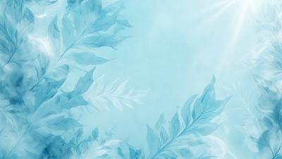 The primary subject of the image is a blue background with a leaf pattern. The setting is a blue sky, and the visual style is a digital art or illustration. The dominant colors are blue and white, creating a calm and serene atmosphere.