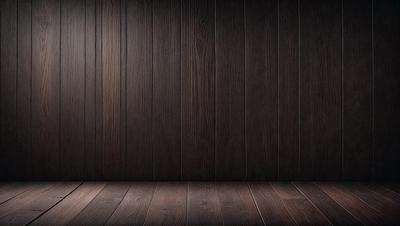 The primary subject of the image is a wooden wall. The setting is a room with a wooden floor. The visual style is a photo, and the colors and mood are dark and moody.