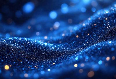 The primary subject of the image is a blue background with a pattern of blue and white lights. The setting appears to be a dark room, and the visual style is a digital art or illustration. The dominant colors are blue and white, creating a calm and serene atmosphere.