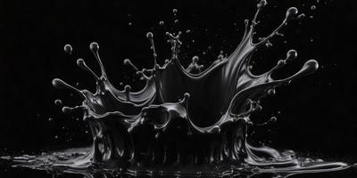 The primary subject of the image is a black and white photo of a splashing water effect. The setting is a dark background, which contrasts with the splashing water. The visual style is a black and white photo, giving it a classic and timeless appearance. The colors and mood of the image are predominantly dark, with the splashing water being the main focus and source of light.