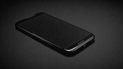 The primary subject of the image is a cell phone. The cell phone is placed on a black background, which creates a contrast with the device. The visual style of the image is a close-up of the cell phone, showcasing its design and features. The colors and mood of the image are predominantly black, giving it a sleek and modern appearance.