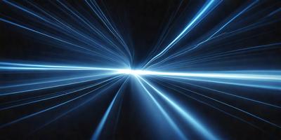 The primary subject of the image is a bright blue light, which appears to be a light source or a tunnel. The setting is a dark background, which contrasts with the bright blue light. The visual style of the image is a digital art or illustration, as it is a well-defined and detailed representation of the light source. The colors and mood of the image are predominantly blue, creating a sense of depth and a futuristic atmosphere.