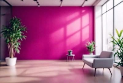 The primary subject of the image is a white couch placed in a room with a pink wall. The setting is a living room, and the visual style is a photo. The dominant colors in the image are pink and white, creating a warm and inviting atmosphere.