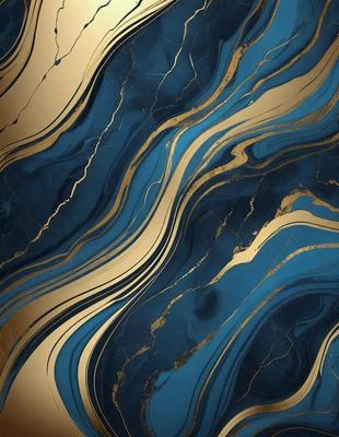 The primary subject of the image is a blue and gold marbled wallpaper with a gold and blue color scheme. The setting is a room with a blue and gold marbled wallpaper, which creates a luxurious and elegant atmosphere. The visual style is a close-up of the wallpaper, showcasing its intricate design and patterns. The colors and mood of the image are predominantly blue and gold, giving it a sophisticated and refined appearance.