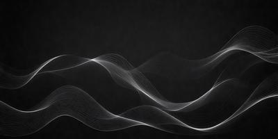 The primary subject of the image is a series of white, curved lines that create a visually striking pattern. The setting is a black background, which contrasts with the white lines, giving the image a modern and minimalist appearance. The visual style is a combination of digital art and illustration, as the lines are carefully crafted to create a cohesive and aesthetically pleasing design. The colors and mood of the image are predominantly black and white, with the white lines adding a touch of brightness and elegance to the overall atmosphere.