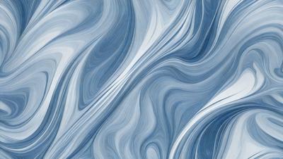 The primary subject of the image is a blue and white patterned wallpaper. The setting is a room with a blue and white color scheme. The visual style is a digital art or illustration, creating a unique and artistic appearance. The dominant colors are blue and white, giving the room a calm and soothing atmosphere.