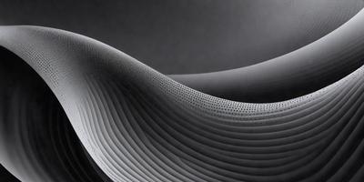 The primary subject of the image is a large, curved, and textured surface that appears to be a piece of art or a sculpture. The setting is a dark room, which contrasts with the artwork, creating a dramatic atmosphere. The visual style of the image is a combination of photo and digital art, as it captures the intricate details of the artwork while also showcasing its unique texture. The colors and mood of the image are predominantly dark, with the artwork serving as a focal