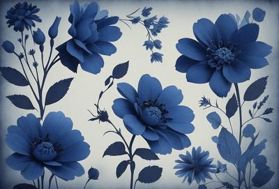 The primary subject of the image is a blue flower, which is the main focus of the scene. The setting is a white background, which provides a clean and minimalist look. The visual style is a digital art or illustration, as the flower is depicted in a detailed and artistic manner. The dominant colors in the image are blue and white, creating a calm and serene atmosphere.