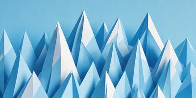 The primary subject of the image is a large mountain range, which is depicted in a blue and white color scheme. The setting is a blue background, which creates a striking contrast with the mountain range. The visual style of the image is a combination of digital art and illustration, giving it a unique and artistic appearance. The dominant colors are blue and white, which evoke a sense of calmness and tranquility.