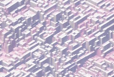 The primary subject of the image is a large, intricate, and colorful pattern made up of many small squares. The pattern is reminiscent of a mosaic or a digital artwork. The setting or background of the image is a white surface, which provides a clean and uncluttered backdrop for the pattern. The visual style of the image is a combination of digital art and illustration, creating a unique and eye-catching design. The colors and mood of the image are vibrant and lively