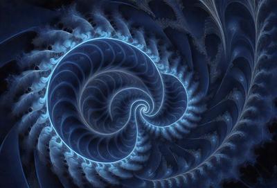 The primary subject of the image is a blue spiral, which appears to be a digital art or illustration. The spiral is set against a blue background, creating a visually striking and vibrant scene. The overall atmosphere of the image is dynamic and captivating, with the blue spiral as the central focus.
