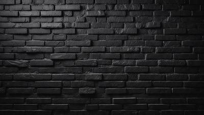 The primary subject of the image is a black brick wall. The setting is a dark room, and the visual style is a close-up of the brick wall. The colors and mood of the image are predominantly dark, with the black brick wall being the main focus.