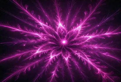 The primary subject of the image is a purple flower with a pink center, surrounded by a purple background. The visual style of the image is a digital art or illustration, with a vibrant and colorful appearance. The dominant colors in the image are purple and pink, creating a lively and energetic atmosphere.