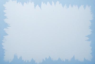 The primary subject of the image is a white background with a blue tint. The setting is a white wall, and the visual style is a digital art or illustration. The colors and mood of the image are predominantly blue and white, creating a calm and serene atmosphere.
