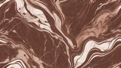 The primary subject of the image is a marble surface with a pattern of swirls and waves. The setting is a room with a brown marble floor, and the visual style is a close-up of the marble pattern. The colors and mood of the image are predominantly brown and earthy, giving it a natural and elegant appearance.