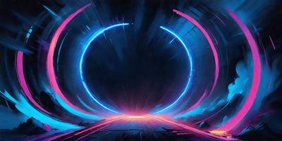 The primary subject of the image is a blue circle with a purple ring around it. The setting is a dark background, and the visual style appears to be a digital art or illustration. The dominant colors are blue and purple, creating a mood of mystery and intrigue.