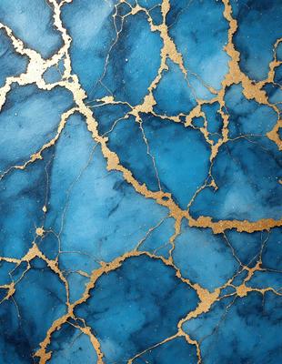 The primary subject of the image is a blue and gold patterned wall. The setting is a room with a blue and gold wallpaper, which creates a unique and visually appealing atmosphere. The visual style of the image is a combination of digital art and illustration, as it features a blue and gold pattern that is both intricate and eye-catching. The colors and mood of the image are predominantly blue and gold, giving it a luxurious and elegant feel.