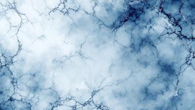 The primary subject of the image is a blue and white marbled surface, which appears to be a wall or a piece of art. The setting is a cloudy sky, creating a moody atmosphere. The visual style is a combination of a photo and digital art, as the image has a slightly blurred appearance. The dominant colors are blue and white, with the blue being more prominent.